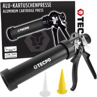 6x TECPO Karosserie Klebe & Dichtmasse KKD 701 Schwarz, 414g MS-Polymer 1K-Dichtstoff + Alu-Kartuschenpresse 220 mm