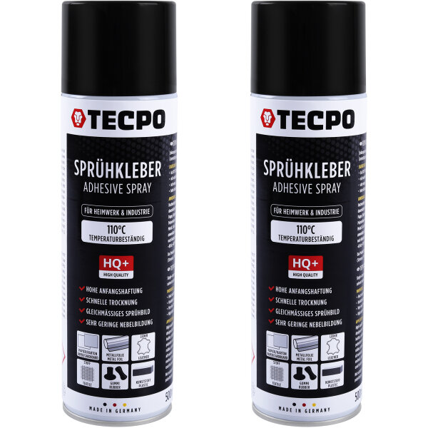 2x TECPO Sprühkleber 110°C  Wärmestand mit Hohe Anfangshaftung Spezial Kleber Industriekleber Alleskleber