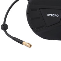 TECPO Automatik-Druckluftschlauch-Aufroller 20+2 m Hybrid-Schlauch mit Stoppfunktion + Automatik Kabelaufroller 10 m Stromkabel
