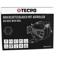 TECPO Automatik-Druckluftschlauch-Aufroller 20+2 m Hybrid-Schlauch mit Stoppfunktion + Automatik Kabelaufroller 10 m Stromkabel