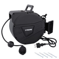 TECPO Automatik-Druckluftschlauch-Aufroller 20+2 m Hybrid-Schlauch mit Stoppfunktion + Automatik Kabelaufroller 10 m Stromkabel