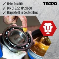 3x TECPO Universal Mehrzweckfett EP2, 500g + Zweihand-Kartuschen Fettpresse 2in1 PROFI-Ausführung 500g für Schraubkartuschen / Fett Mehrzweckfett