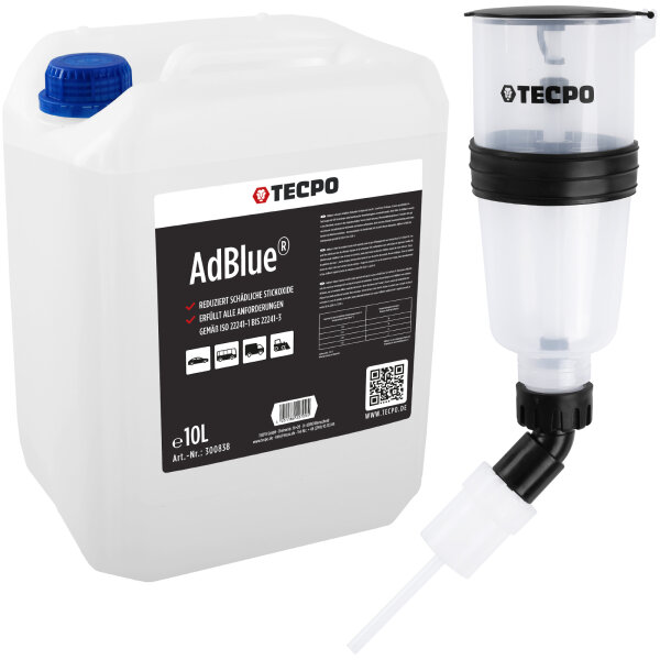 TECPO AdBlue® 10 Liter SCR Harnstofflösung + Einfülltrichter für Harnstoff Zusätzen AdBlue® AUS 32 1.1 Liter Trichter