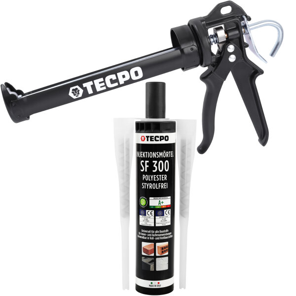 TECPO Injektionsmörtel SF 300 Verbundmörtel Montagemörtel 300 ml + Kartuschenpresse 25:1 für Kartuschen 150–310 ml