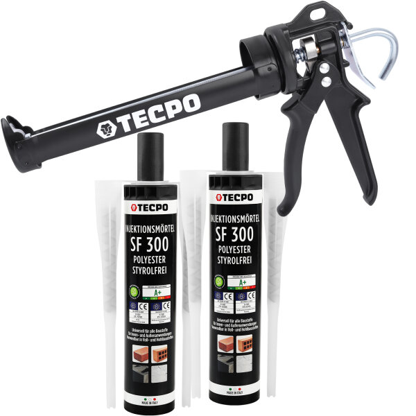 2x TECPO Injektionsmörtel SF 300 Verbundmörtel Montagemörtel 300 ml + Kartuschenpresse 25:1 für Kartuschen 150–310 ml