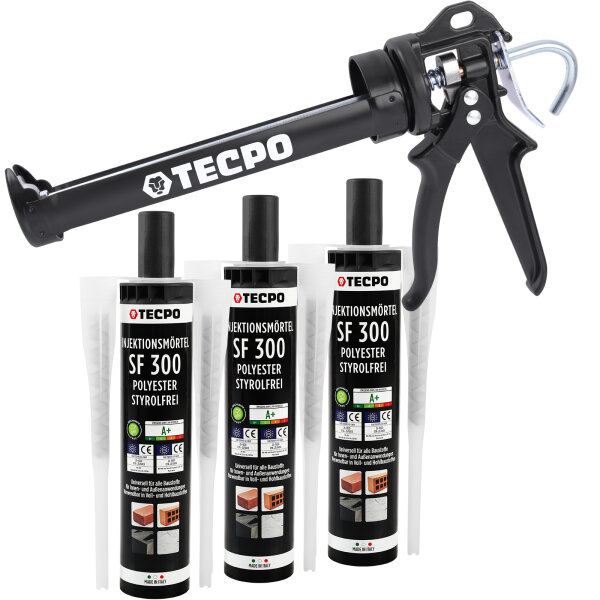3x TECPO Injektionsmörtel SF 300 Verbundmörtel Montagemörtel 300 ml + Kartuschenpresse 25:1 für Kartuschen 150–310 ml