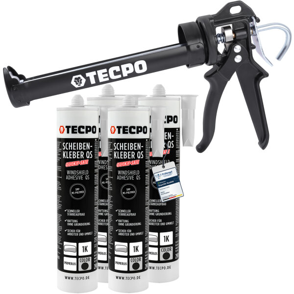 4x TECPO Scheibenkleber 290 ml MS-Polymer + Kartuschenpresse Kartuschenpistole 25:1