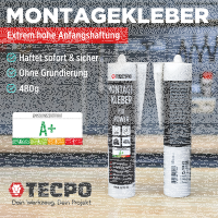 3x TECPO Universal Montagekleber Ultra FIX Power Baukleber 480g Weiß + Kartuschenpresse Kartuschenpistole 25:1