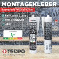 10x TECPO Universal Montagekleber Ultra FIX Power Baukleber 480g Weiß + Kartuschenpresse Kartuschenpistole 25:1