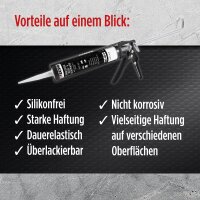 2x TECPO KKD 801 Karosserie Klebe- und Dichtmasse, 370g + Kartuschenpresse Kartuschenpistole 25:1 für Kartuschen 150–310 ml (bis 220 mm Länge)