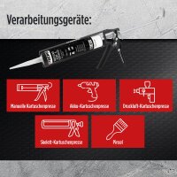 4x TECPO KKD 801 Karosserie Klebe- und Dichtmasse, 370g + Kartuschenpresse Kartuschenpistole 25:1 für Kartuschen 150–310 ml (bis 220 mm Länge)