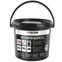 TECPO Reifenmontagepaste schwarz 5 kg + Pinsel + Reifenfüllpistole + Druckluftschlauch + Auswuchtzange + Einziehwerkzeug + Schaber