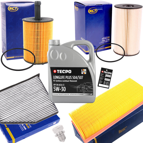 Inspektionspaket für VAG + 5L TECPO 5W-30 LONGLIFE PLUS MOTORÖL für VW 504.00 507.00