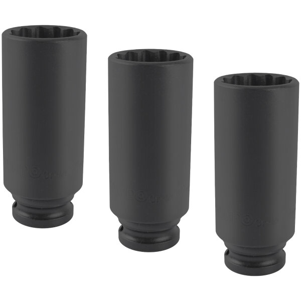3x TECPO Kraft-Steckschlüssel-Einsatz 1/2" SW 27mm Zwölfkant, tief Antrieb Innenvierkant 12,5 mm
