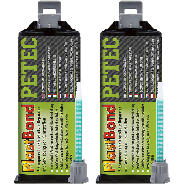 2x PETEC 98350 PlastBond Kunststoffreparatur schwarz 2K Klebststoff schnellhärtend, 50 ml