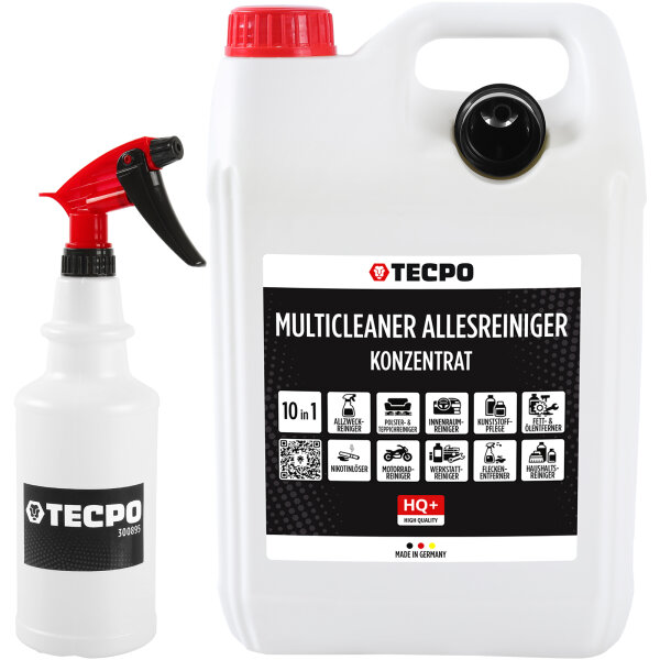 TECPO MultiCleaner Allesreiniger KONZENTRAT HQ+ – 10 in 1 Universalreiniger 5L + Sprühflasche aus PE 750 ml