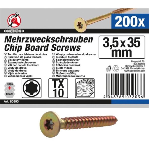 BGS DIY Mehrzweckschrauben, 3,5x35 mm, T10, 200 Stück