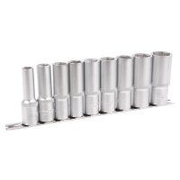 BGS Steckschlüssel-Einsatz-Satz Sechskant, tief | Antrieb Innenvierkant 12,5 mm (1/2") | SW 10 - 24 mm | 9-tlg.