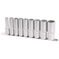 BGS Steckschlüssel-Einsatz-Satz Sechskant, tief | Antrieb Innenvierkant 12,5 mm (1/2") | SW 10 - 24 mm | 9-tlg.