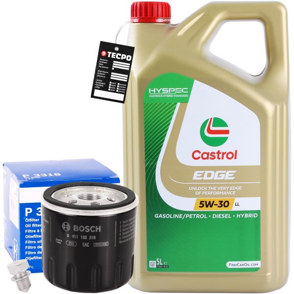 BOSCH Ölfilter P3318 + CASTROL EDGE 5W-30 Öl, 5L +Schraube+Ölzettel
