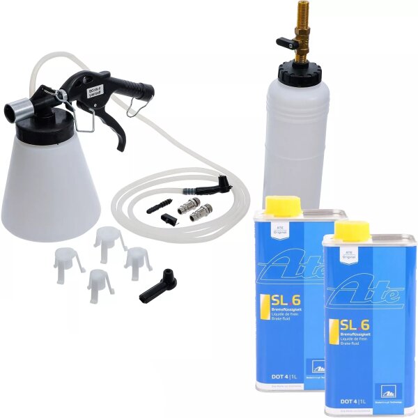 Druckluft Bremsen-Entlüftersatz, 11-teilig + ATE Bremsflüssigkeit SL6 2L