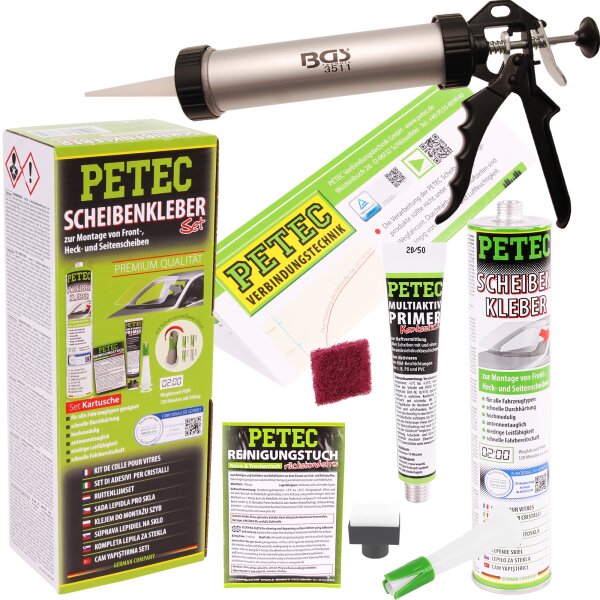 PETEC Scheibenkleber-Set 310 ml Kartusche + BGS Alu-Kartuschenpresse, 220 mm