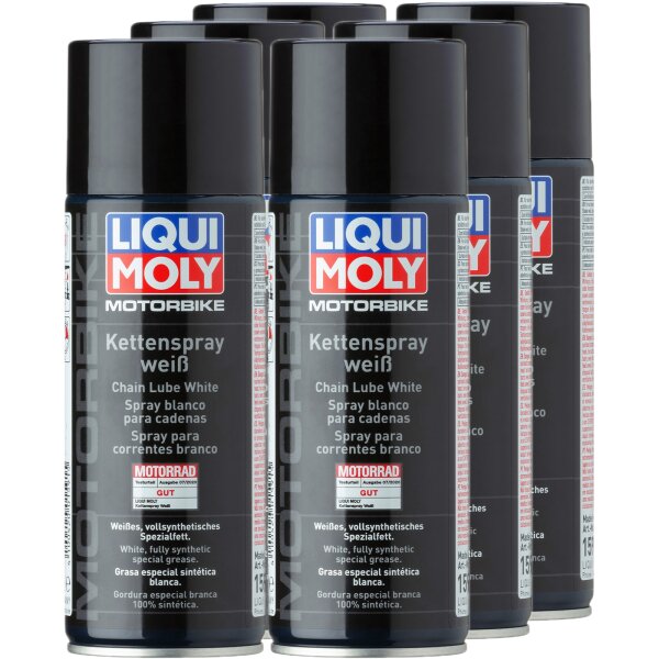 6x LIQUI MOLY 1591 Motorbike Kettenspray weiß, 400 ml