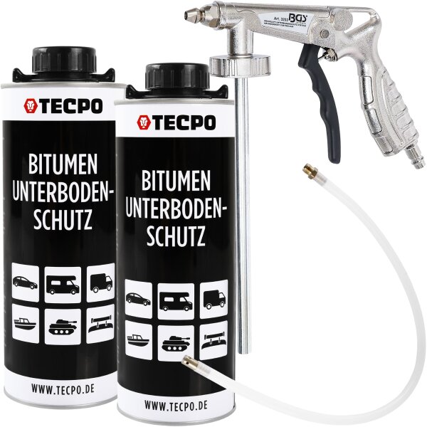 TECPO Unterbodenschutz Bitumen schwarz, 2L + BGS Druckluft Unterbodenschutz Pistole