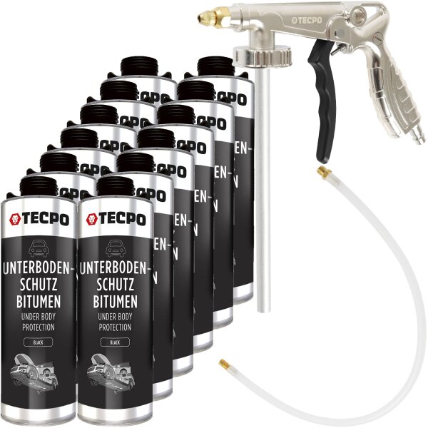 TECPO Unterbodenschutz Bitumen schwarz, 12L + Druckluft Unterbodenschutz Pistole