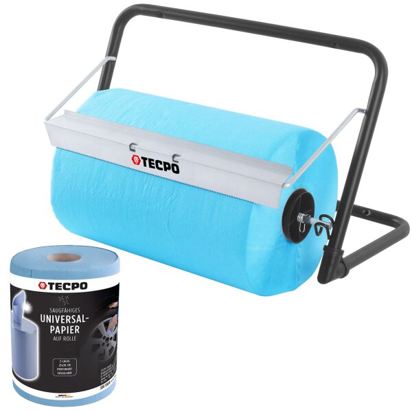 TECPO Putztuchrollen Abroller Wandhalter bis 40cm + 1 Putzpapier 23 cm Breit, 2-lagig