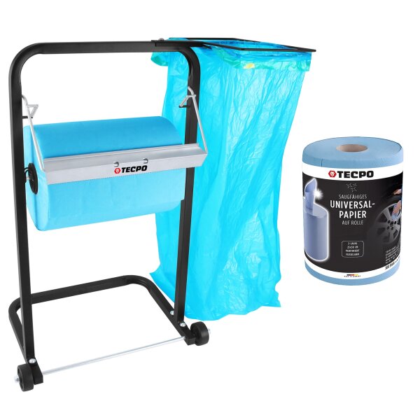 TECPO Bodenständer + Müllsackhalterung + 1 Putztuchrolle 2-lagig, 23 cm Breit