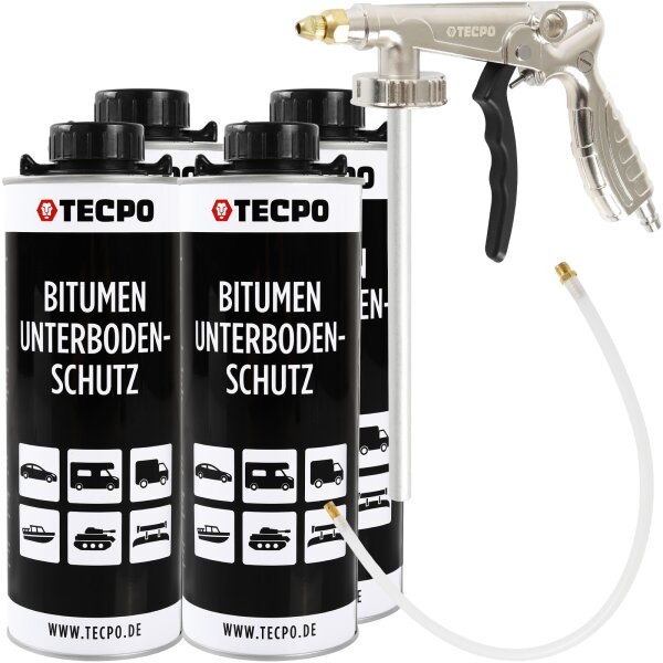 TECPO Unterbodenschutz Bitumen schwarz, 4L + Druckluft Unterbodenschutz Pistole