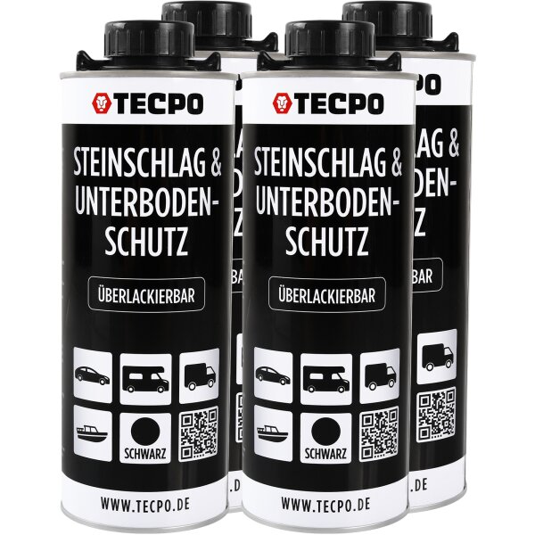 4x TECPO Unterbodenschutz Überlackierbar Schwarz, 1000 ml