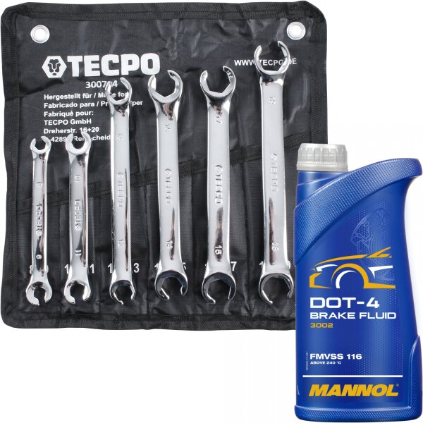 TECPO Offener Ringschlüssel-Satz 6-teilig + MANNOL DOT-4, 1 Liter
