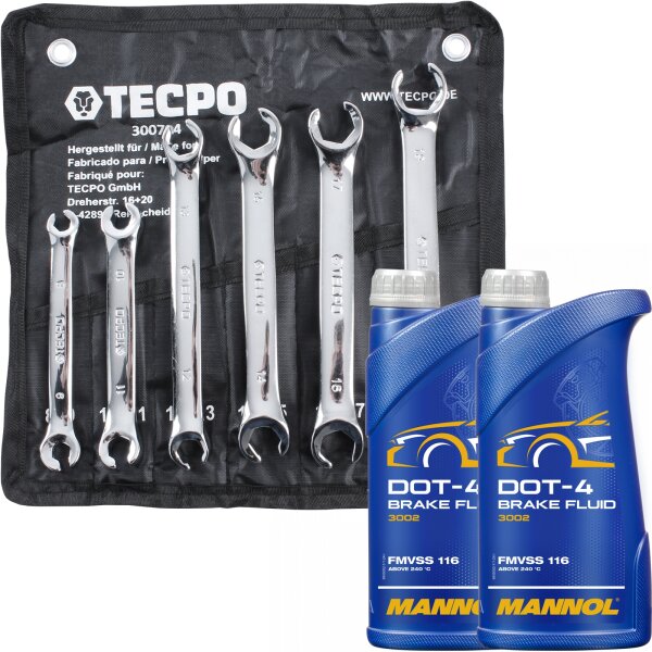 TECPO Offener Ringschlüssel-Satz 6-teilig + MANNOL DOT-4, 2 Liter
