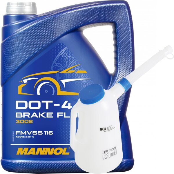 MANNOL Bremsflüssigkeit Brake Fluid DOT-4, 5L + BGS Füllkanne, 2L