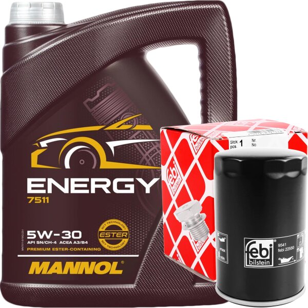FEBI BILSTEIN Ölfilter + Schraube + MANNOL 5W-30 ENERGY, 1x5 Liter