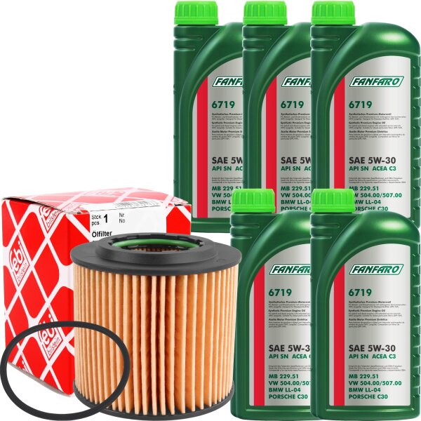 FEBI BILSTEIN Ölfilter + FANFARO 6719 5W-30, 5x1 Liter