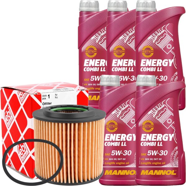 FEBI BILSTEIN Ölfilter + MANNOL Combi LL 5W-30, 5x1 Liter