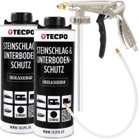 2x TECPO Unterbodenschutz Überlackierbar Schwarz, 1000 ml + Druckluft Unterbodenschutz Pistole