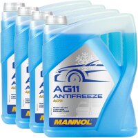 4x MANNOL Antifreeze AG11 (- 40°C) Blau, 5L