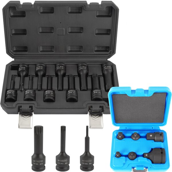 TECPO Kraft-Bit-Einsatz-Satz Vielzahn | M4 - M18 | 1/2 Zoll | 10-teilig + BGS Adaptersatz, 6-tlg.