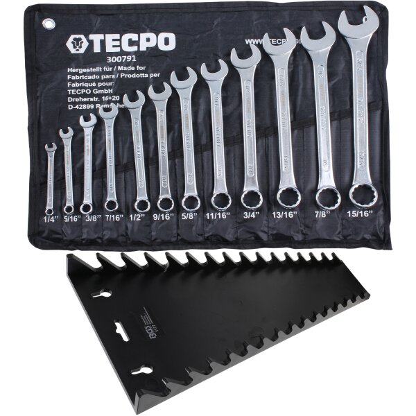TECPO Maul-Ringschlüssel-Satz SW 1/4"- 5/16", 12-teilig + BGS Wandhalterung