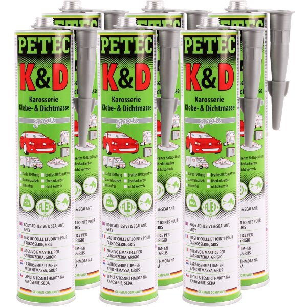 6x PETEC K&D Karosserie Klebe- und Dichtmasse grau, 310 ml