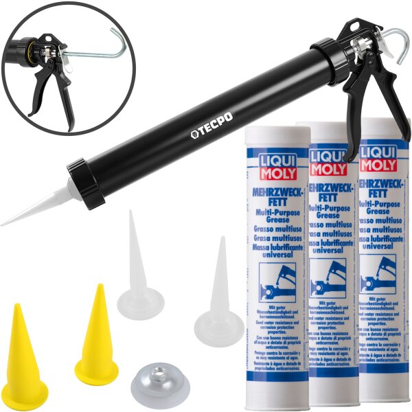 TECPO Kartuschenpresse + 3x 400g LIQUI MOLY Mehrzweckfett