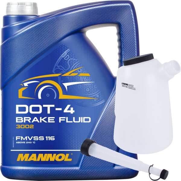 MANNOL Bremsflüssigkeit DOT-4, 5L + TECPO Füllkanne 5L