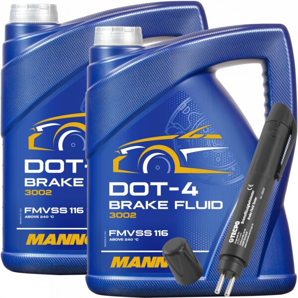 MANNOL Bremsflüssigkeit Brake Fluid DOT-4, 10L + Bremsflüssigkeitstester