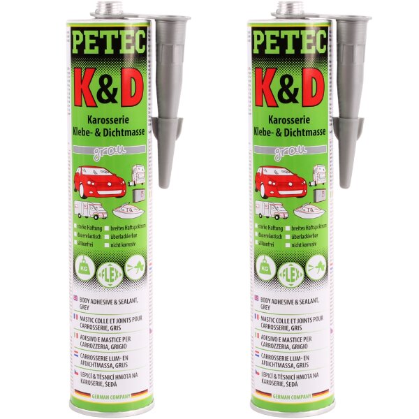 2x PETEC K&D Karosserie Klebe- und Dichtmasse grau, 310 ml