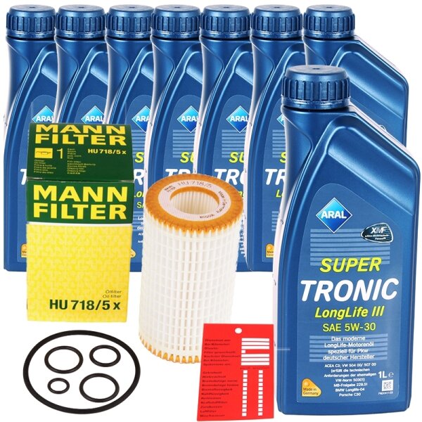 Mann Ölfilter + 8 Liter ARAL Super Tronic K Motoröl 5W-30, VW 504.00 507.00