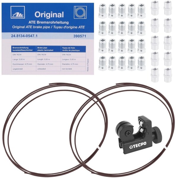 2x ATE Bremsleitung 5m Stahlleitung 4.75 mm + Schrauben + Schneider